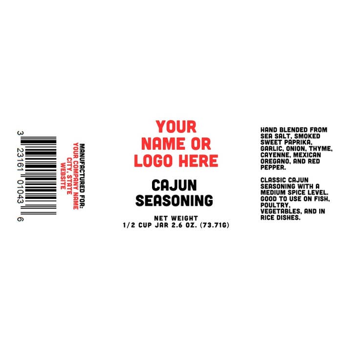 Cajun Seasoning - Custom Name / Logo Label for wholesale by Rachel's Spice Company