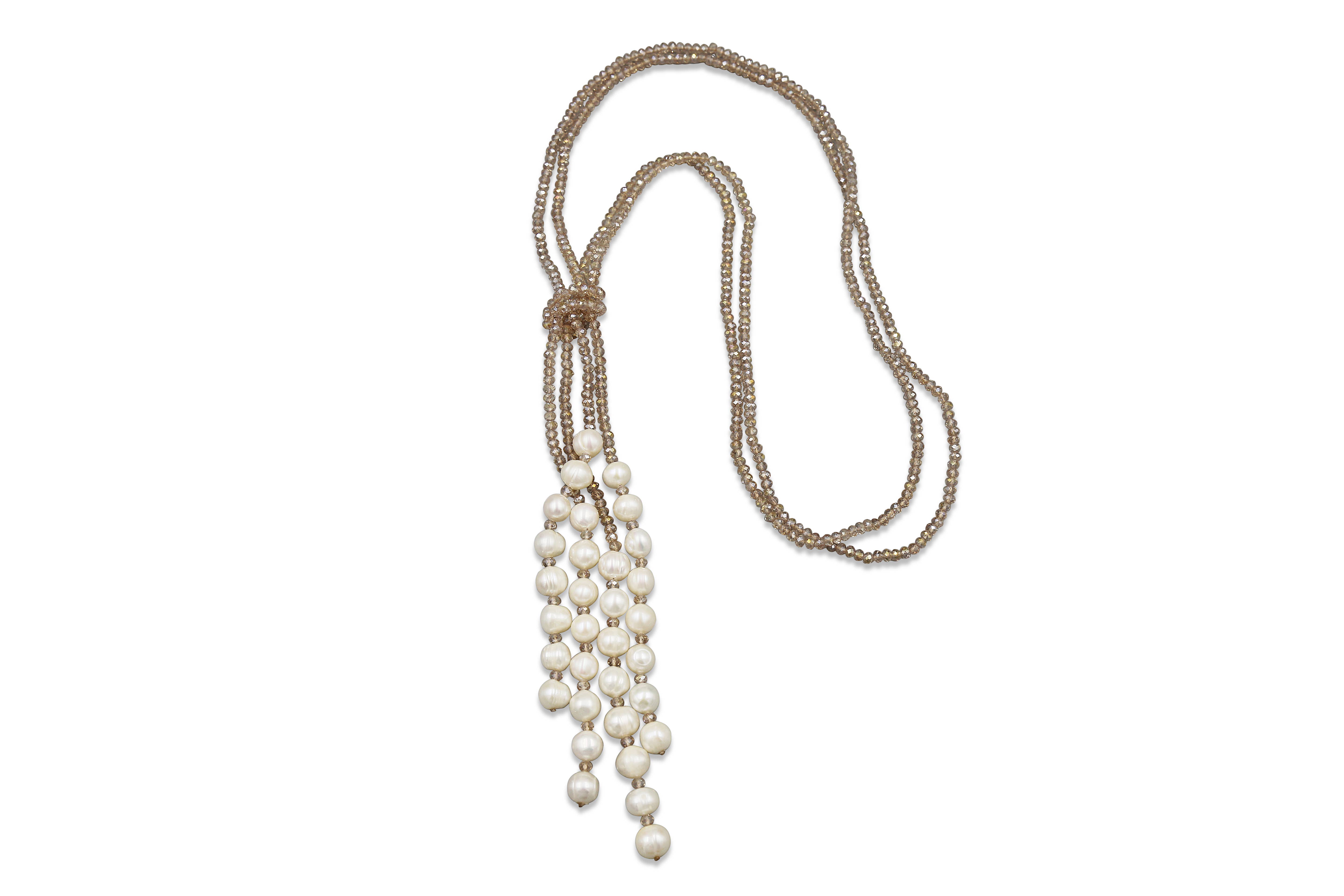 IST Jewelry – Engroshandel Lariat/Y-hal halskæde – Champagne krystal & perle Lariat halskæde2