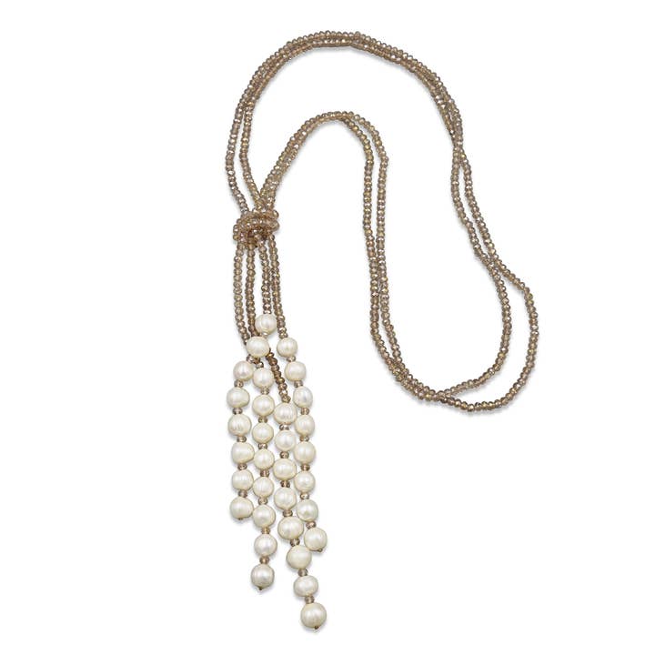 IST Jewelry - Wholesale Y-Neck/Lariat Necklace - Champagne Crystal & Pearl Lariat Necklace2