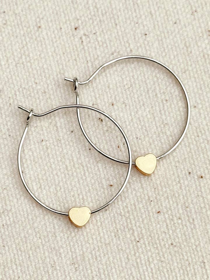 Gold & Silver Minimal Small Heart Hoop Earrings for wholesale by Gracie Rose Designs