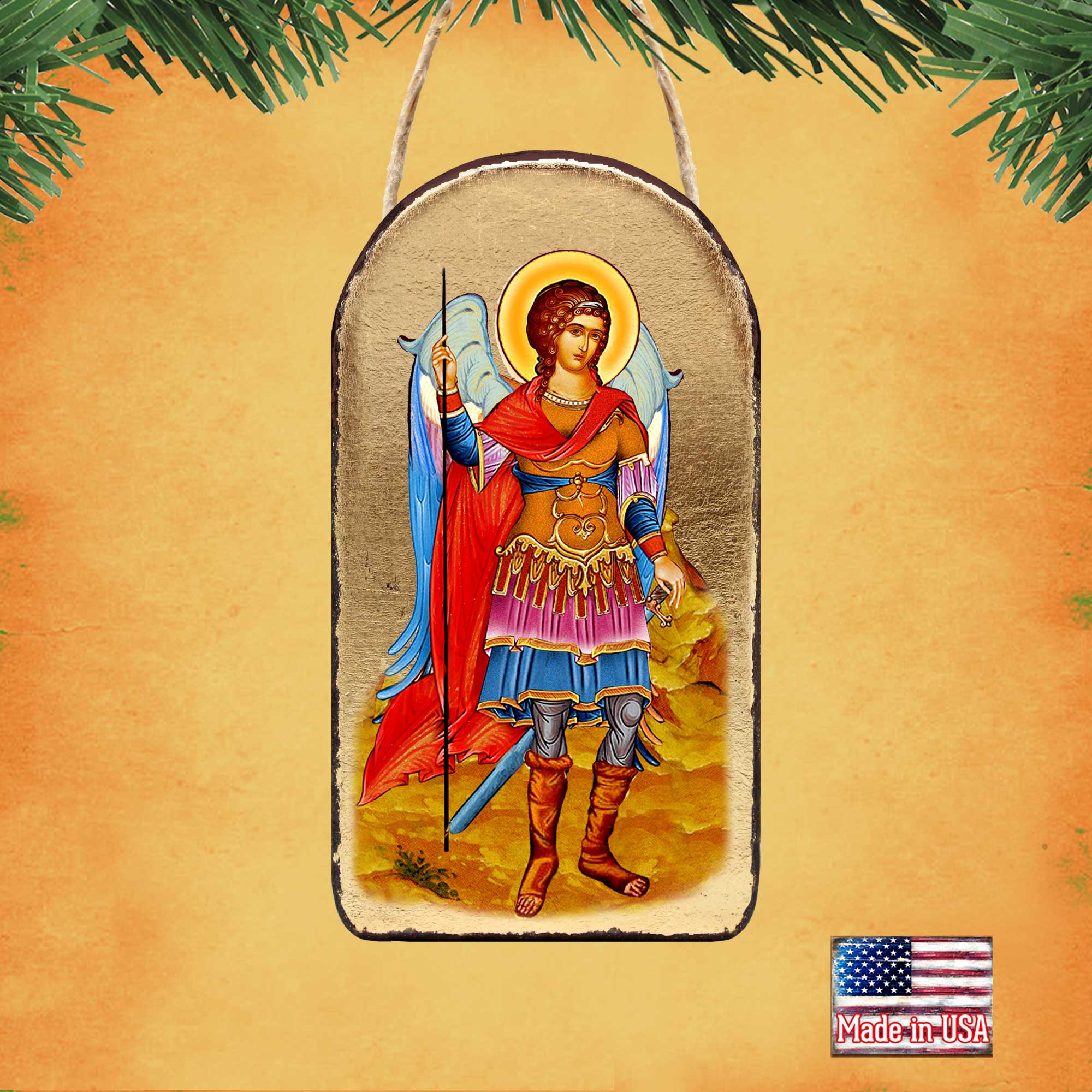 Designocracy – wholesale Ornament – Saint Michael Archangel Religious Wood Ornament2