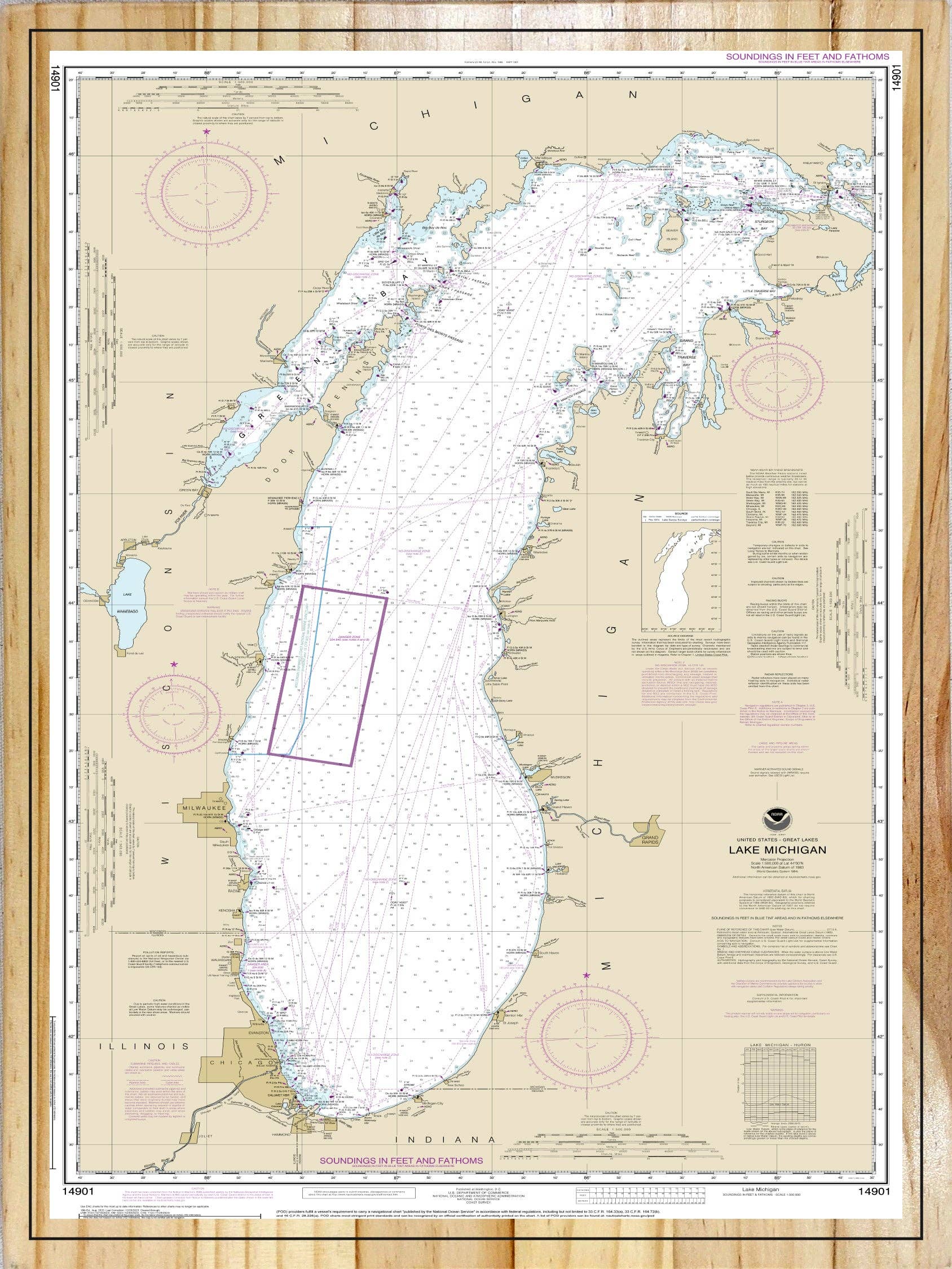 Fire & Pine - Wholesale Plattegrond - Nautische kaart van Lake Michigan (NOAA)7