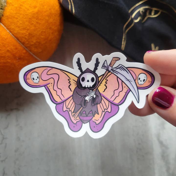 Grim Reaper Moth Vinyl Sticker for wholesale by by Sarah Simpson