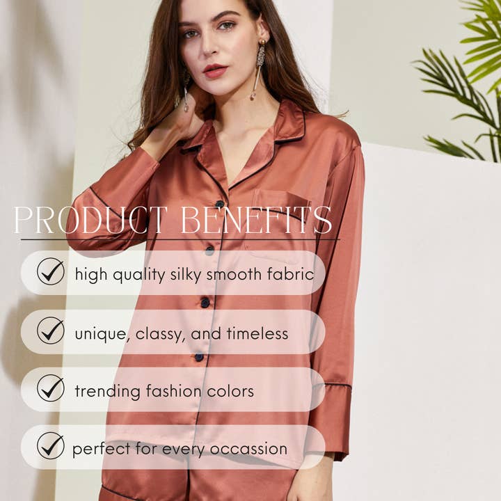 Mackleys - Wholesale Sleepwear set – Women's - PREORDER Satin Long Sleeve and Short PJ Set9