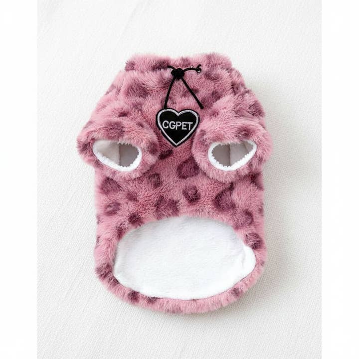 Hoodie pour animaux en polaire rouge foncé à motif léopard pour l'hiver pour la vente par kapeit