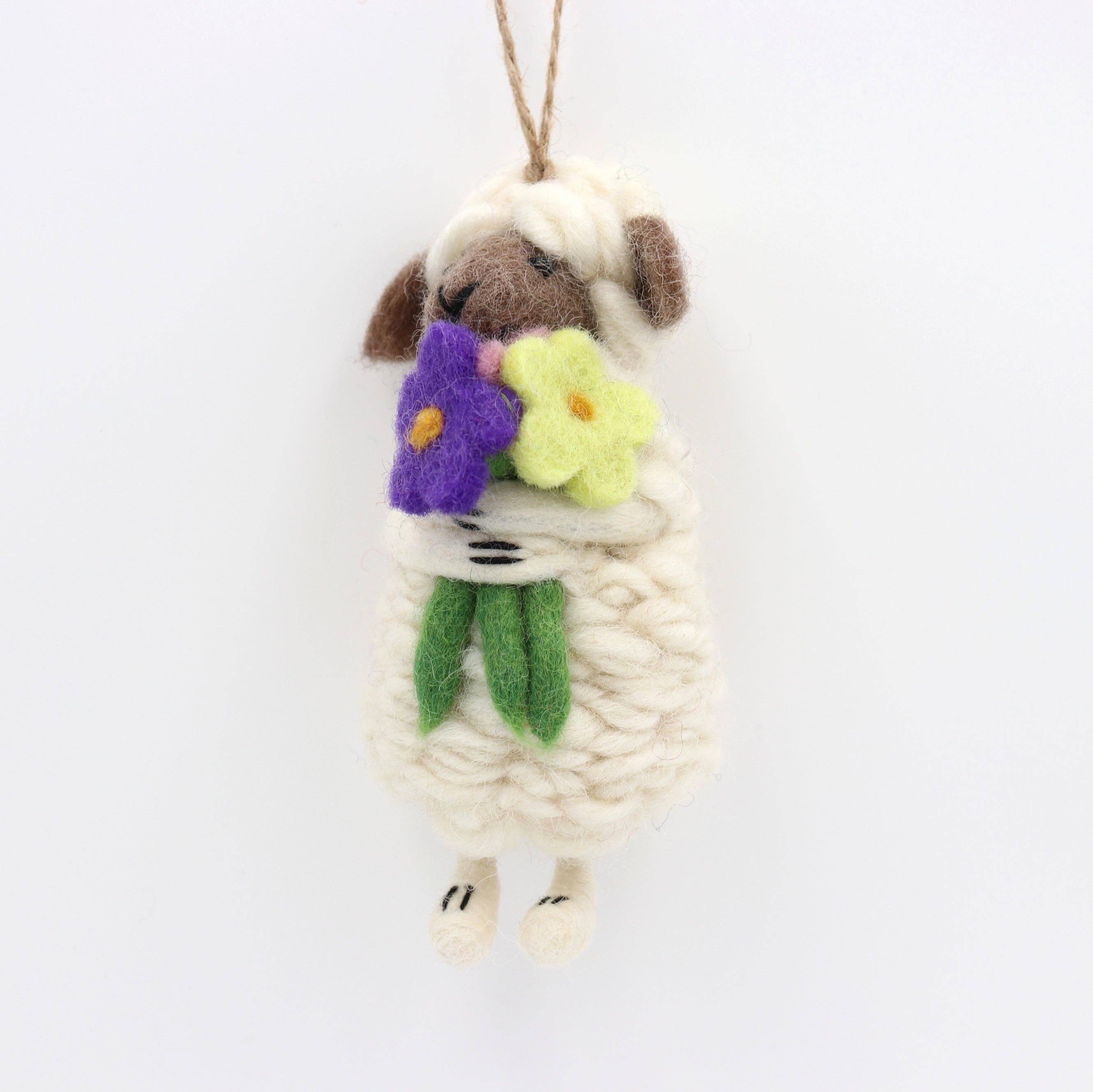 Sparkle Being - Wholesale Ornament - Handmade Wool Felt Sheep Ornament with Flowers1