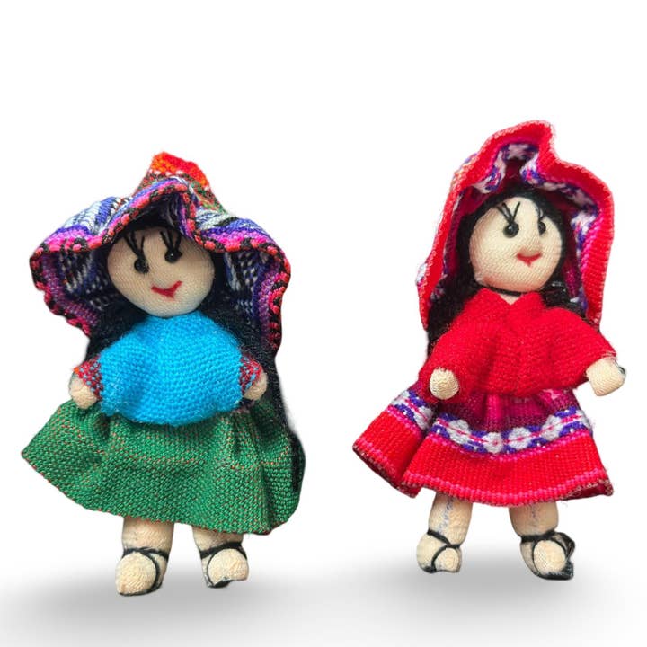 Sanyork Fair Trade - Wholesale Doll - Kids - Small 4" Standing with Baby Llama Peasant Classic Peruvian T