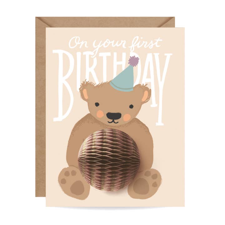 Carte pop-up - Ours en peluche - Premier anniversaire pour la vente par Inklings Paperie