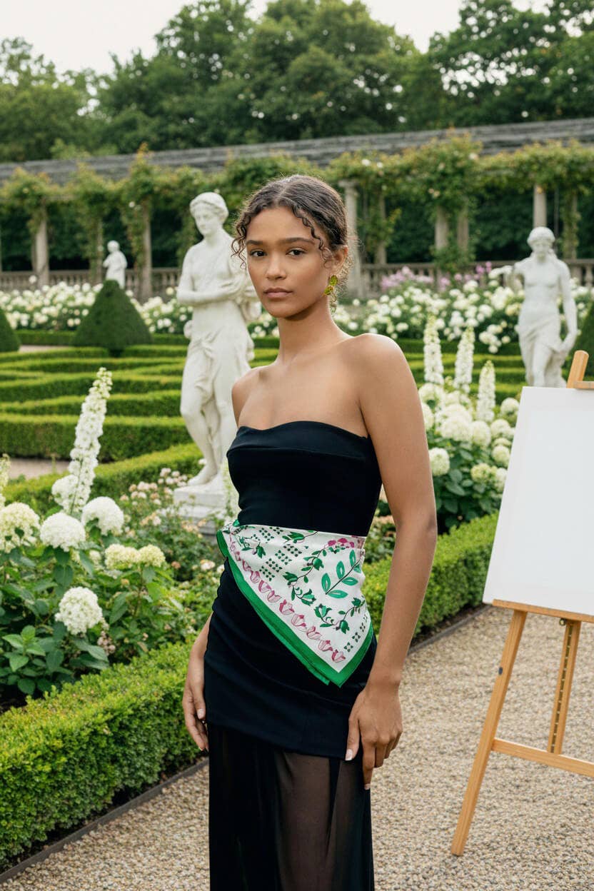 Jessie Zhao New York – wholesale Scarf – Women's – Ivy Parterre Double Sided Silk Scarf4