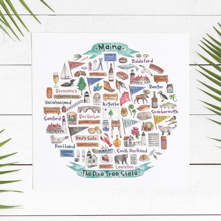 Maine Icon Watercolor Print for wholesale by Green Blanky Studio