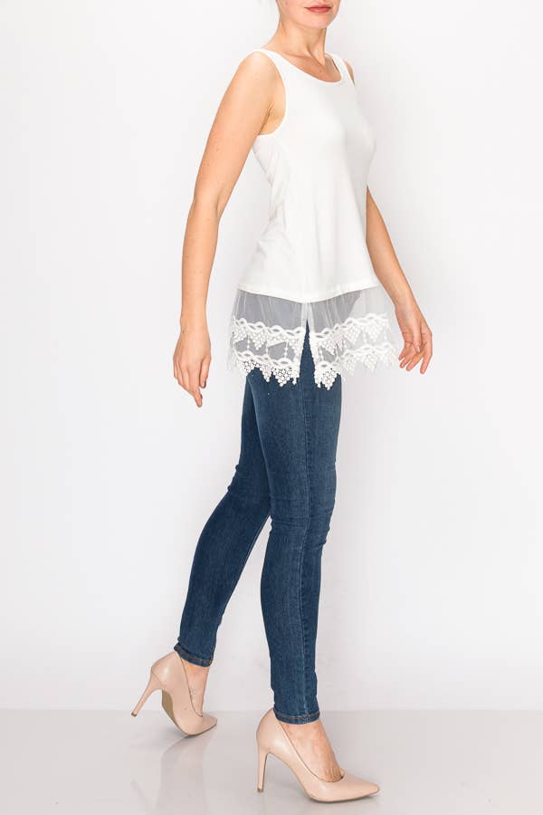 Soft Relaxed Tank With Delicate Floral Laced Hem - T08 IVORY for wholesale on Faire1