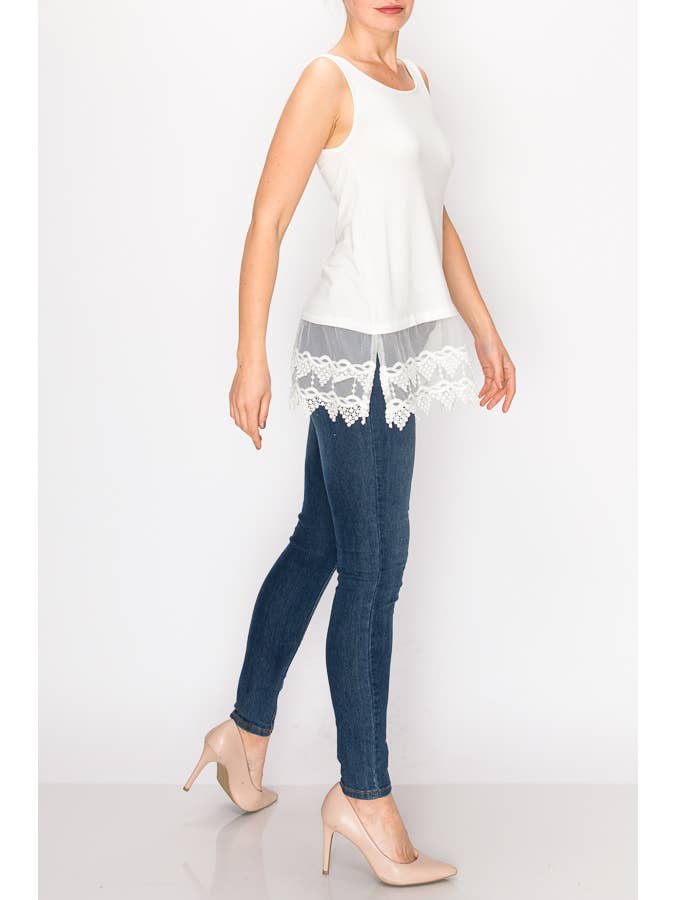 Soft Relaxed Tank With Delicate Floral Laced Hem - T08 IVORY for wholesale on Faire1