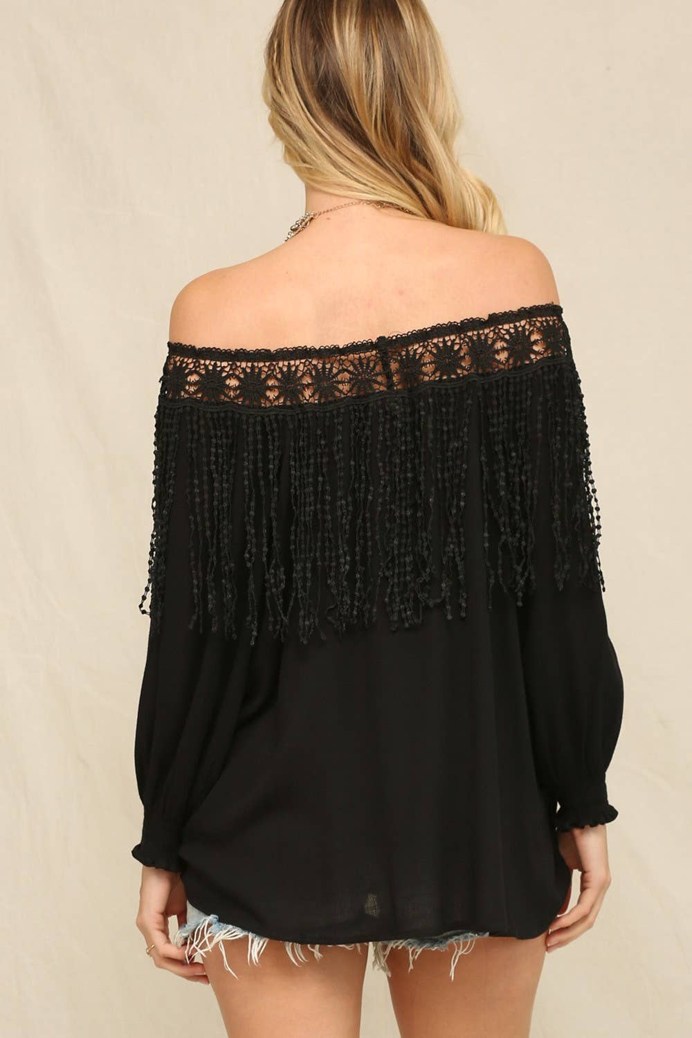Black Lightweight Flowy Top With A Crochet Lace for wholesale on Faire6