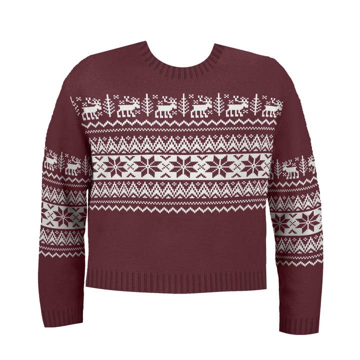 Maglione natalizio ecologico per bambini The Nordic Fairisle - Bordeaux per la vendita all'ingrosso da parte di British Christmas Jumpers
