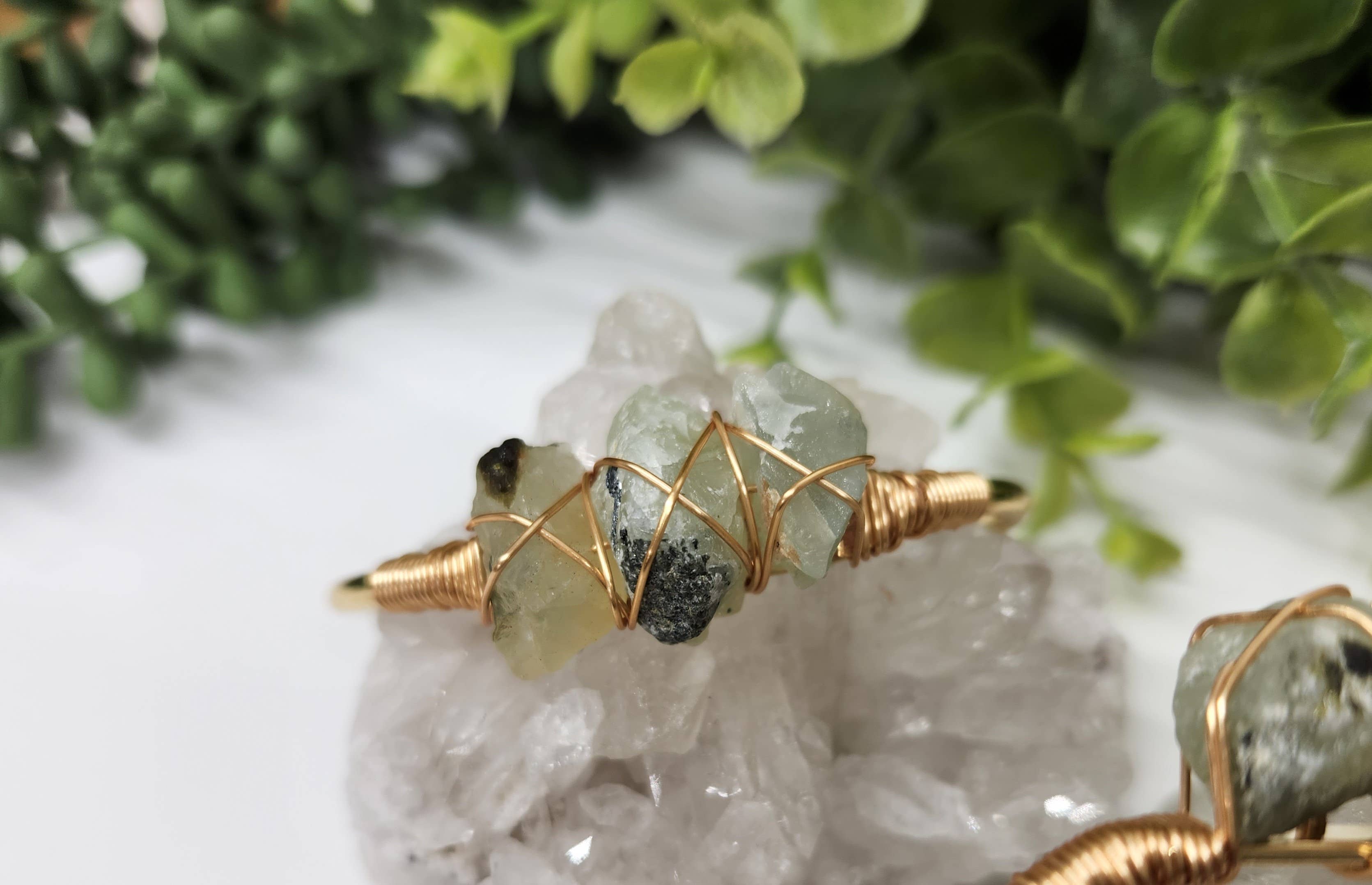 Meraki Gemstones - Wholesale Cuff Bracelet - Prehnite 3 Rough Gemstones Wire Wrapped Bangle Bracelet7