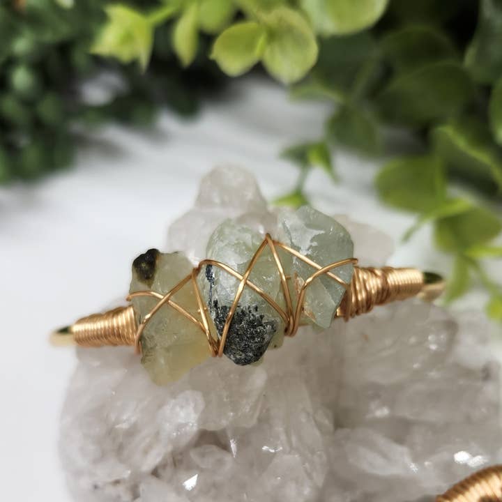 Meraki Gemstones - Wholesale Cuff Bracelet - Prehnite 3 Rough Gemstones Wire Wrapped Bangle Bracelet7