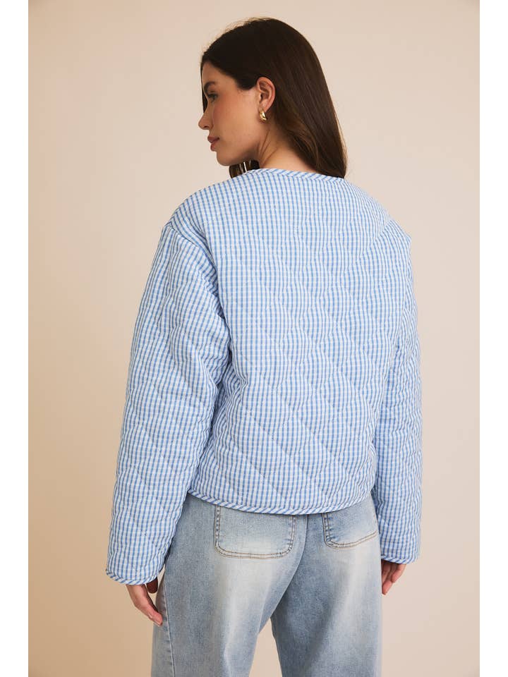 BLUE WHITE GINGHAM FRONT TIE QUILT JACKET for wholesale on Faire