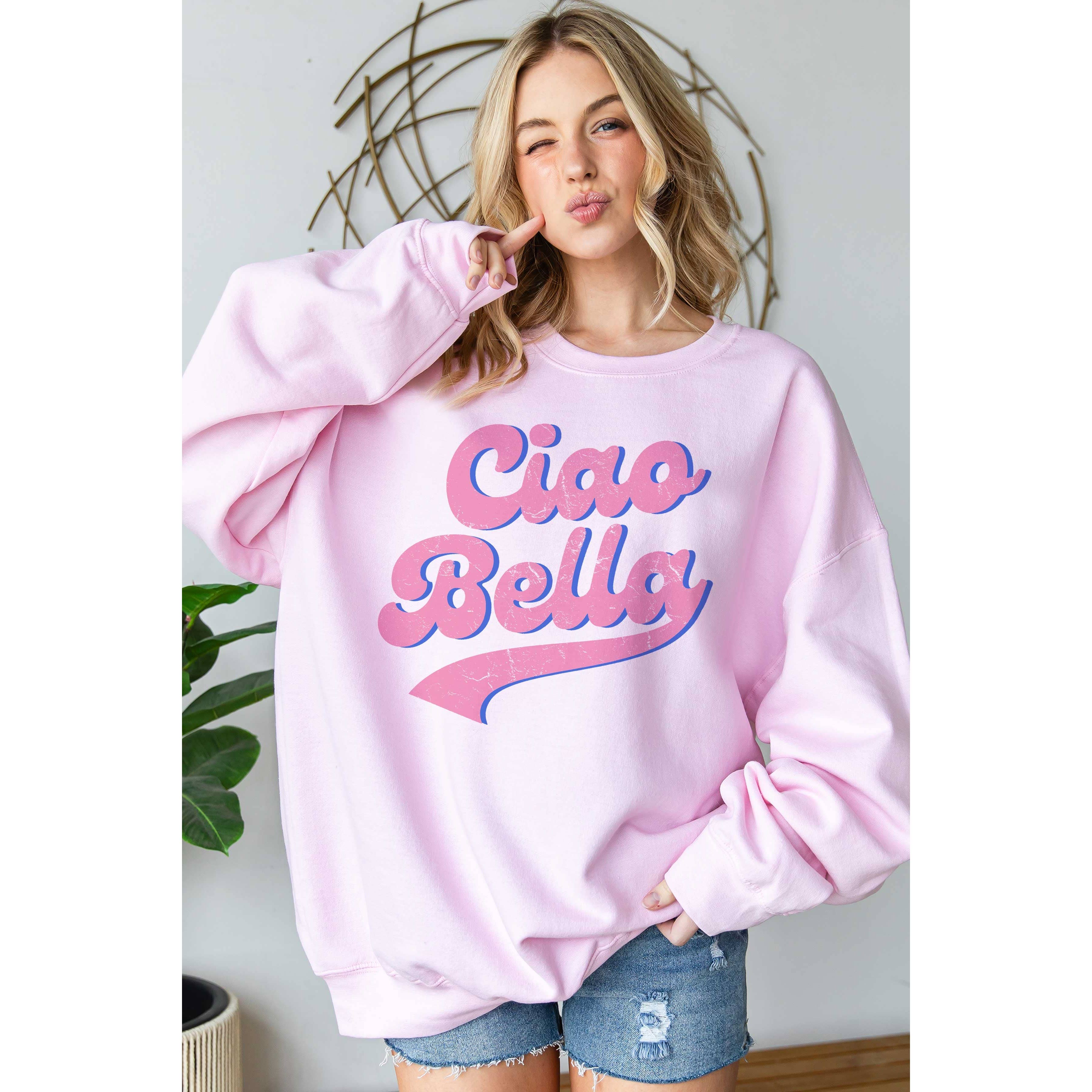 BLUME & CO. - Wholesale Graphic Sweatshirt - Women's - CIAO BELLA SCRIPT Oversized Graphic Sweatshirt0