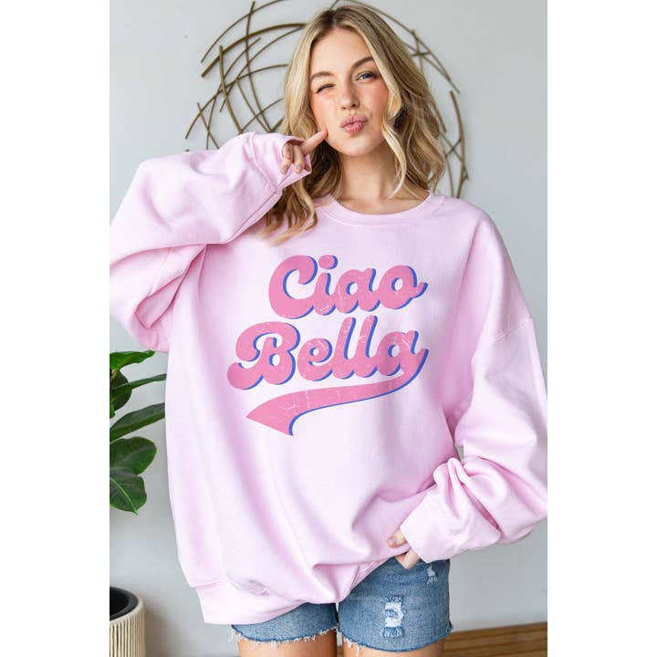 BLUME & CO. - Wholesale Graphic Sweatshirt - Women's - CIAO BELLA SCRIPT Oversized Graphic Sweatshirt