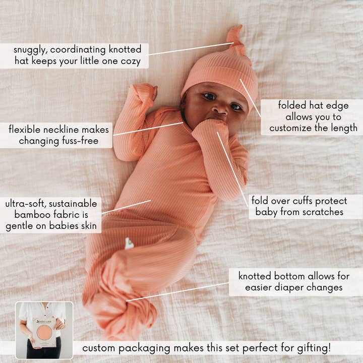 Blushing Pink Bamboo Baby Gown 2 Piece Set for wholesale on Faire2