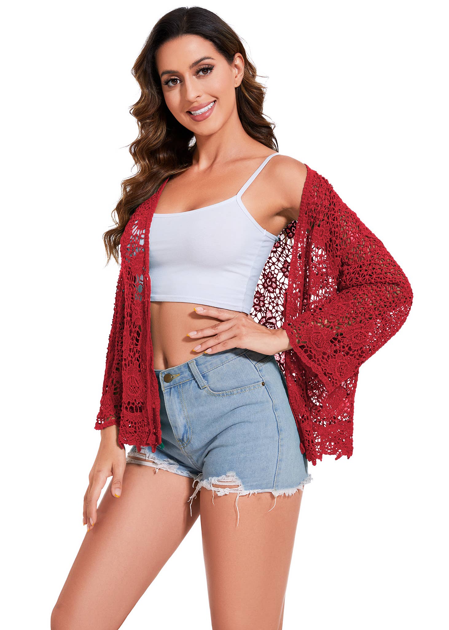Anna Kaci Wholesale - Wholesale Kimono - Women's - Womens Short Embroidered Lace Kimono Crop Cardigan Half39