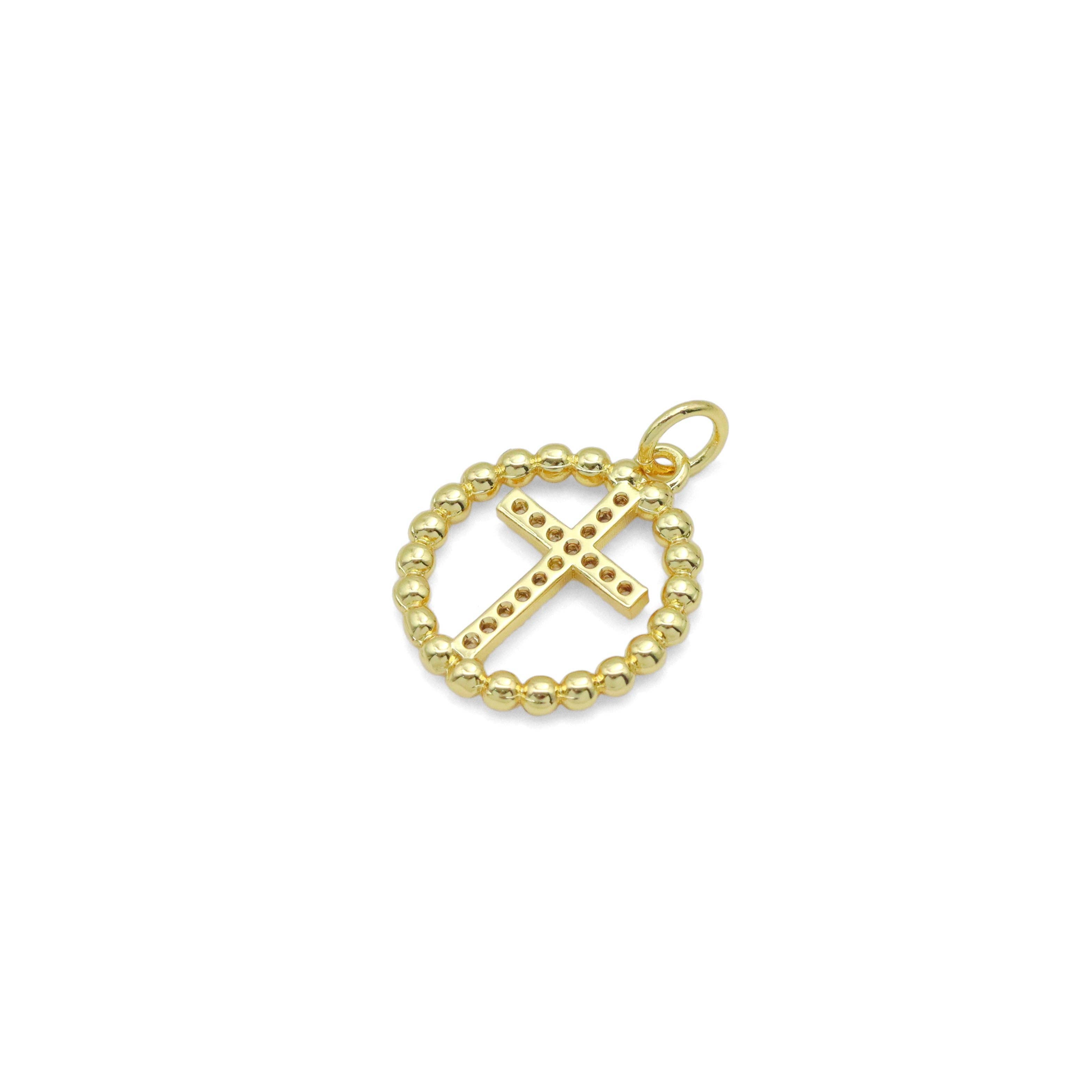 Wholesale Clear CZ Gold Cross On Twisted Circle Pendant, Sku