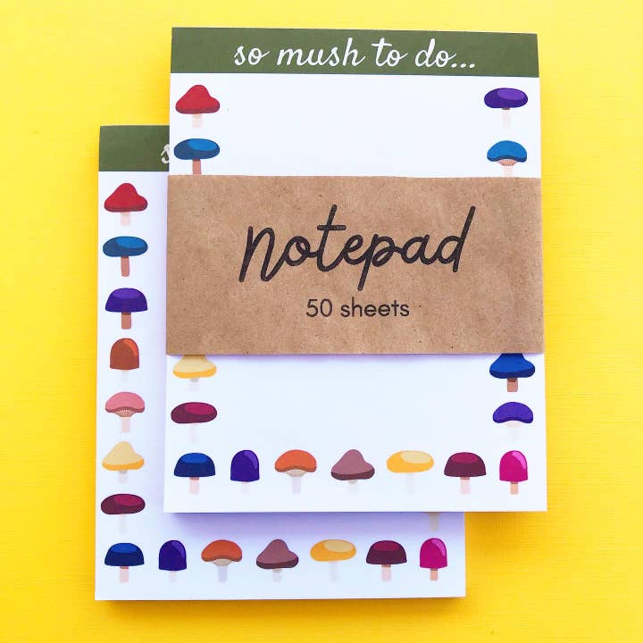 So Mush To Do Mushroom Notepad for wholesale by Raspberry Cloud Studio