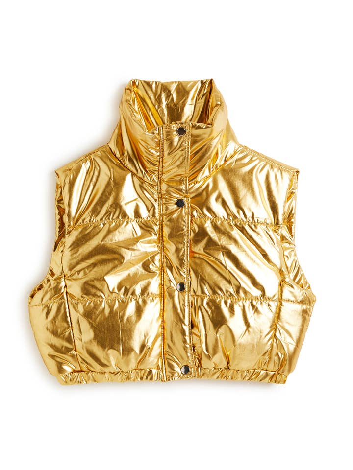 Tractr Jeans - Wholesale Outerwear Vest - Kids - GIRLS-METALLIC CROPPED PUFFER VEST WITH PULL TAB/25834-MKYB
