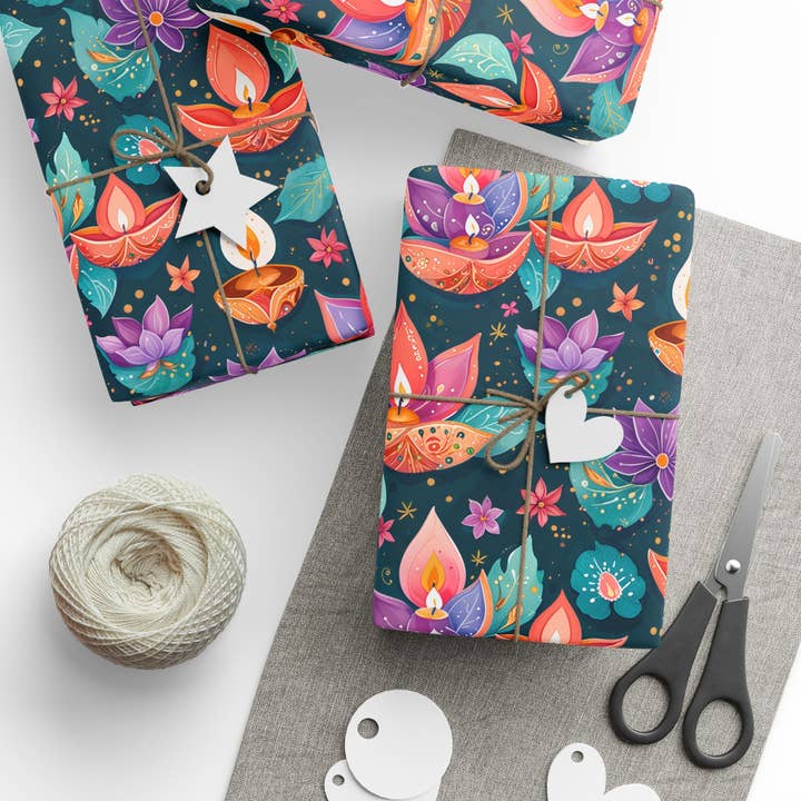 Lokipawz - Wholesale Flat Wrap - Diwali Aqua Festival Wrapping Papers9
