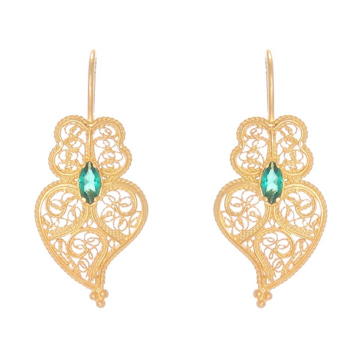 Ohrringe Herz von Viana Grün in vergoldetem Silber für den Großhandel von PORTUGAL JEWELS