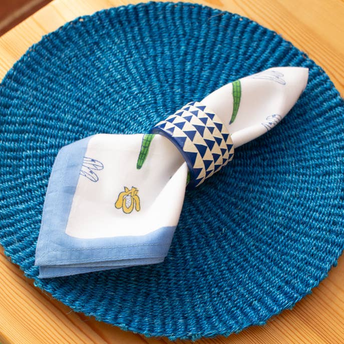 Hand Carved Soapstone Napkin Ring 'Blue Triangles' for wholesale by AARVEN