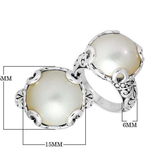 AR-8002-PE Sterling Silver Filigree Ring With Mabe Pearl And Polished Finish for wholesale by Bali Designs