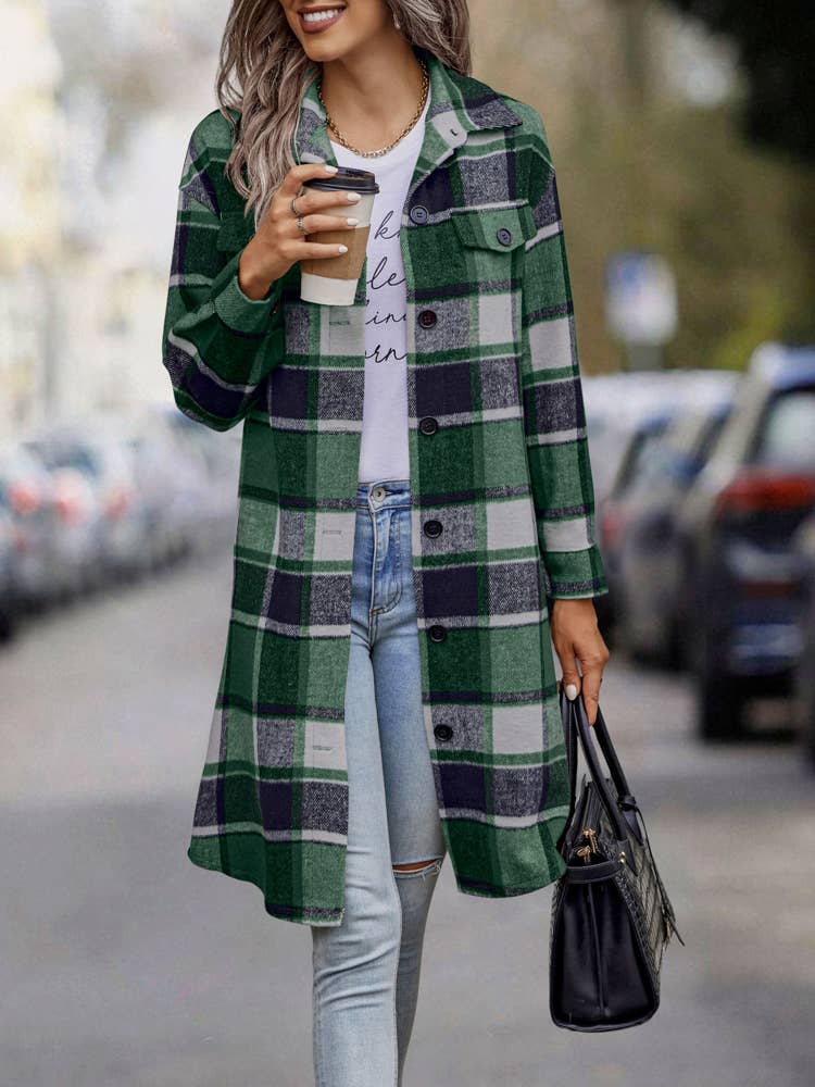 eLook - Wholesale Coat - Women's - SZ1-JK8211 Plaid Button Down Long Coat12