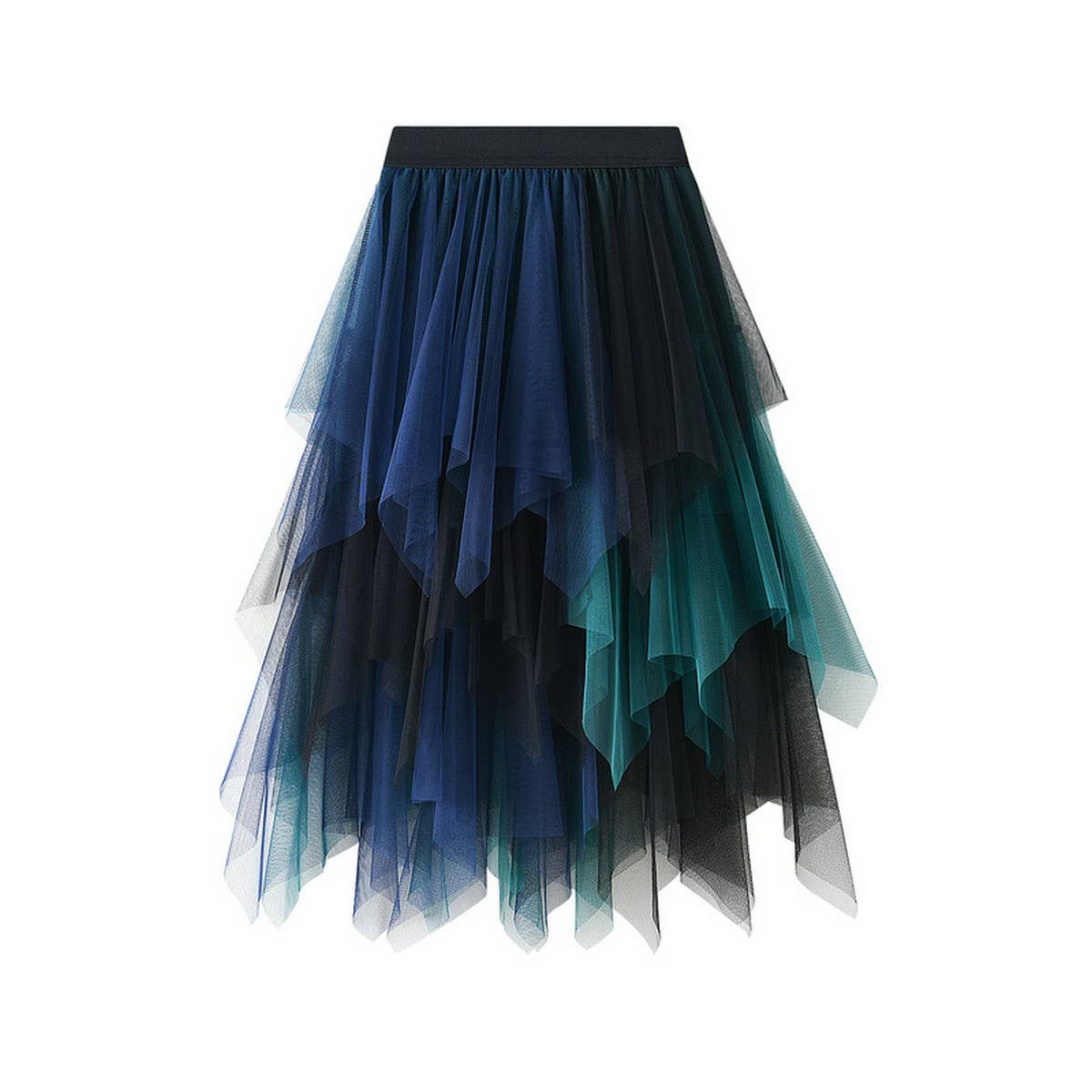 ACCITY - Wholesale Skirt - Women's - Colorblock Layered Tulle Irregular Midi Skirt_CWBMS0385