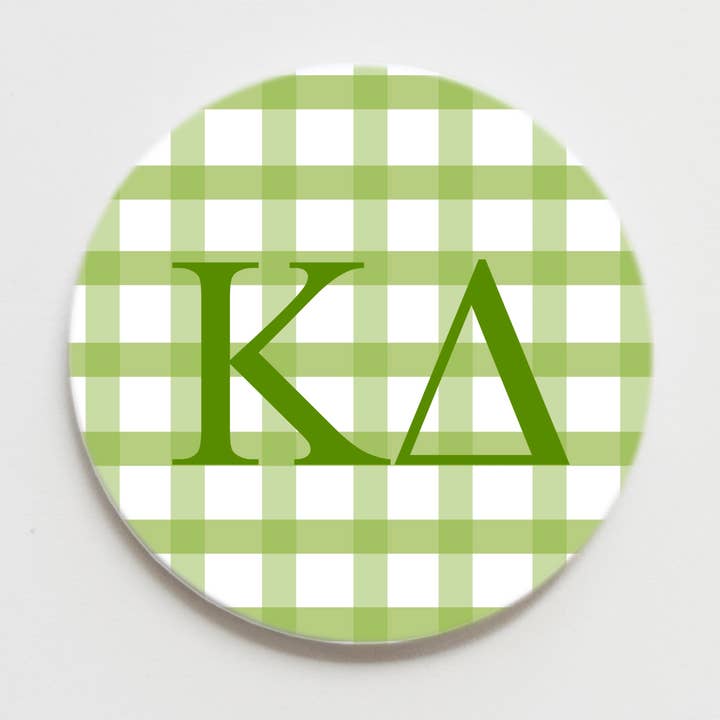 Kappa Delta Gingham Greek Button - 3.00 inch for wholesale by Good Vibez Collegiate