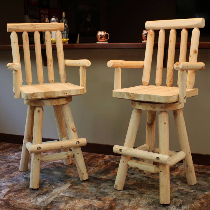 Rustic Log Unfinished Fir Wood Indoor Bar Stool - Set of 2 for wholesale by Sunnydaze Decor