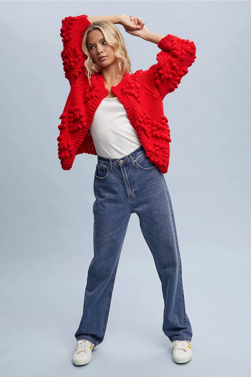 Red Wishlist Apparel Pom Heart Cardigan for wholesale on Faire3