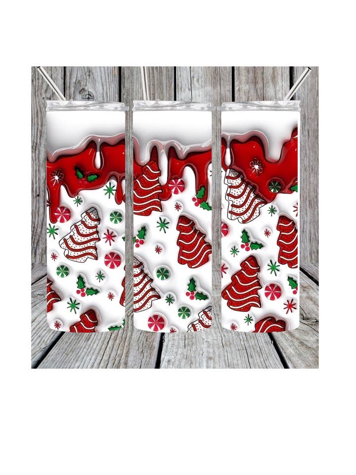 Puffy Christmas cake tumbler for wholesale by Eclectic Wallflower Boutique