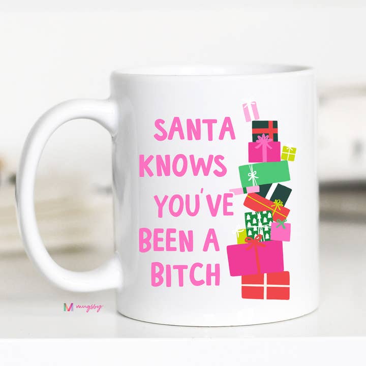 Mugsby - Wholesale Coffee Mug - Santa Knows Funny Christmas Mug, Ceramic Mug, Christmas