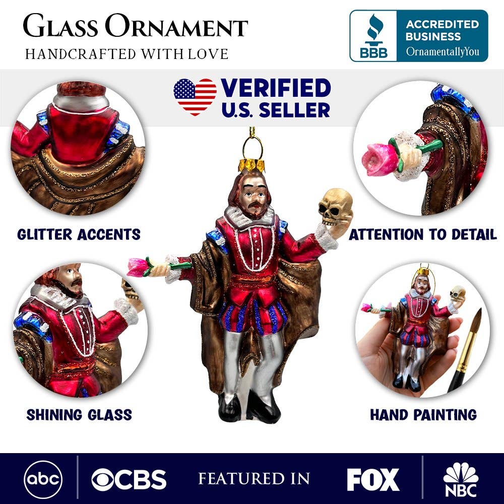 OrnamentallyYou - Wholesale Ornament - De Melancholische Prins William Shakespeare Glazen Ornament2