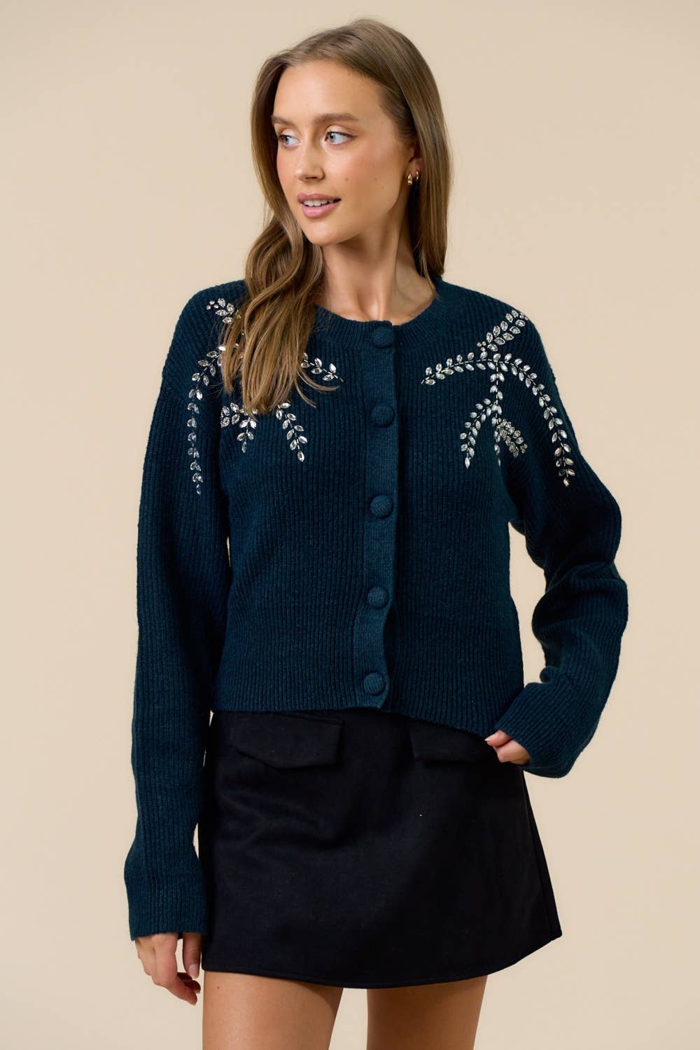 Lalavon - Wholesale Cardigan - Women's - Sparkle Rhinestone Detailed Sweater2