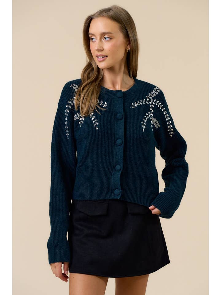 Lalavon - Wholesale Cardigan - Women's - Sparkle Rhinestone Detailed Sweater2