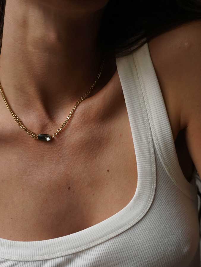 Bijoux 7bis - Wholesale Pendant/Charm Necklace - Steel Double Chain Necklace, Enamelled Stone2