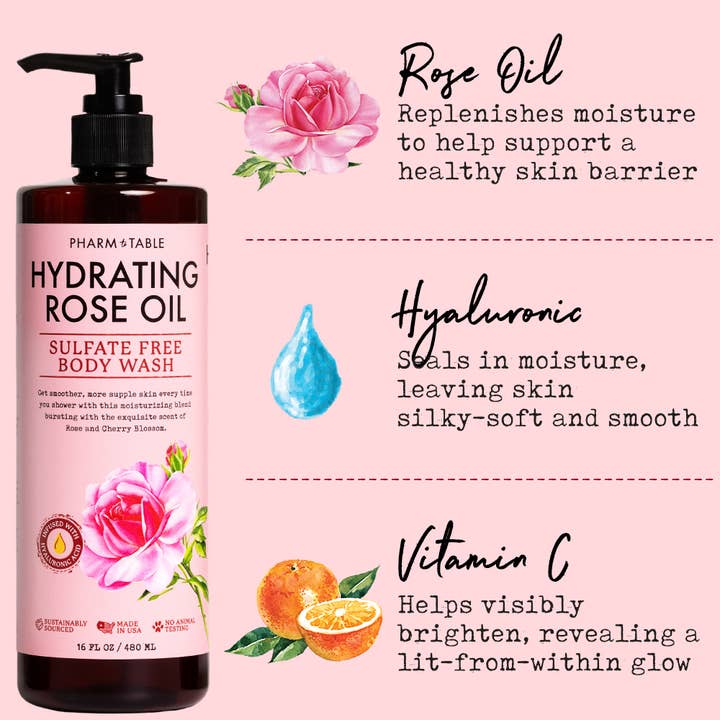 Kira Labs - Wholesale Body Wash/Shower Gel - Pharm to Table Hydrating Rose Body Wash Sulfate-Free 480ml
