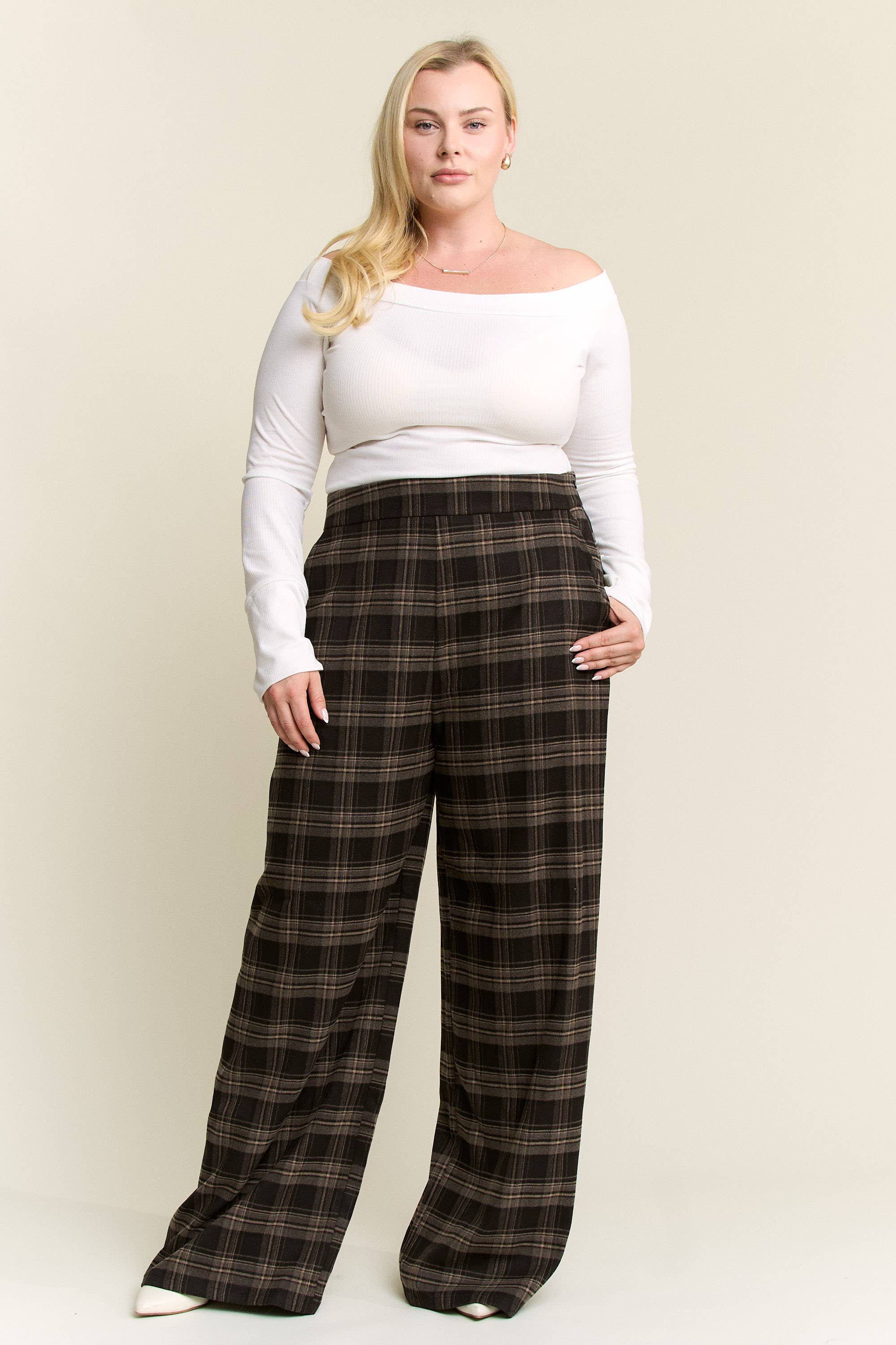 JADE BY JANE - Wholesale Pants - Women's - PLUS SIZE PLAID WIDE LEG SOFT DRESS PANTS