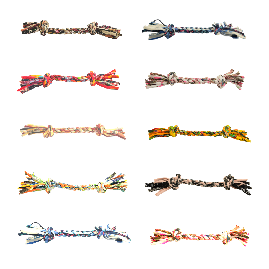 Shreds + rerope - Vente Jouet en corde – chien - Jouets noués recyclés pour chiens ErRope - 3 tailles (lot de 10 pièces)0