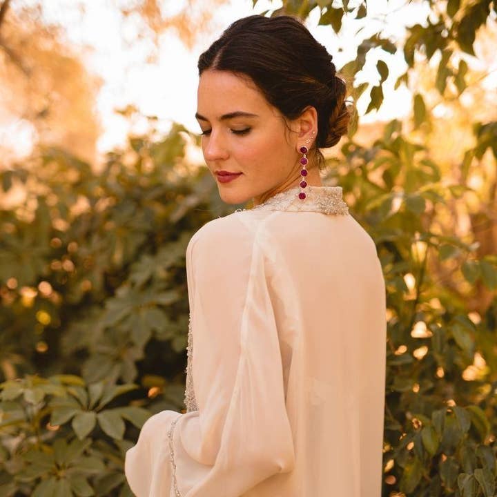 ACUS - Wholesale Dangle Earrings - Toledo Silver Burgundy Pink Earrings2