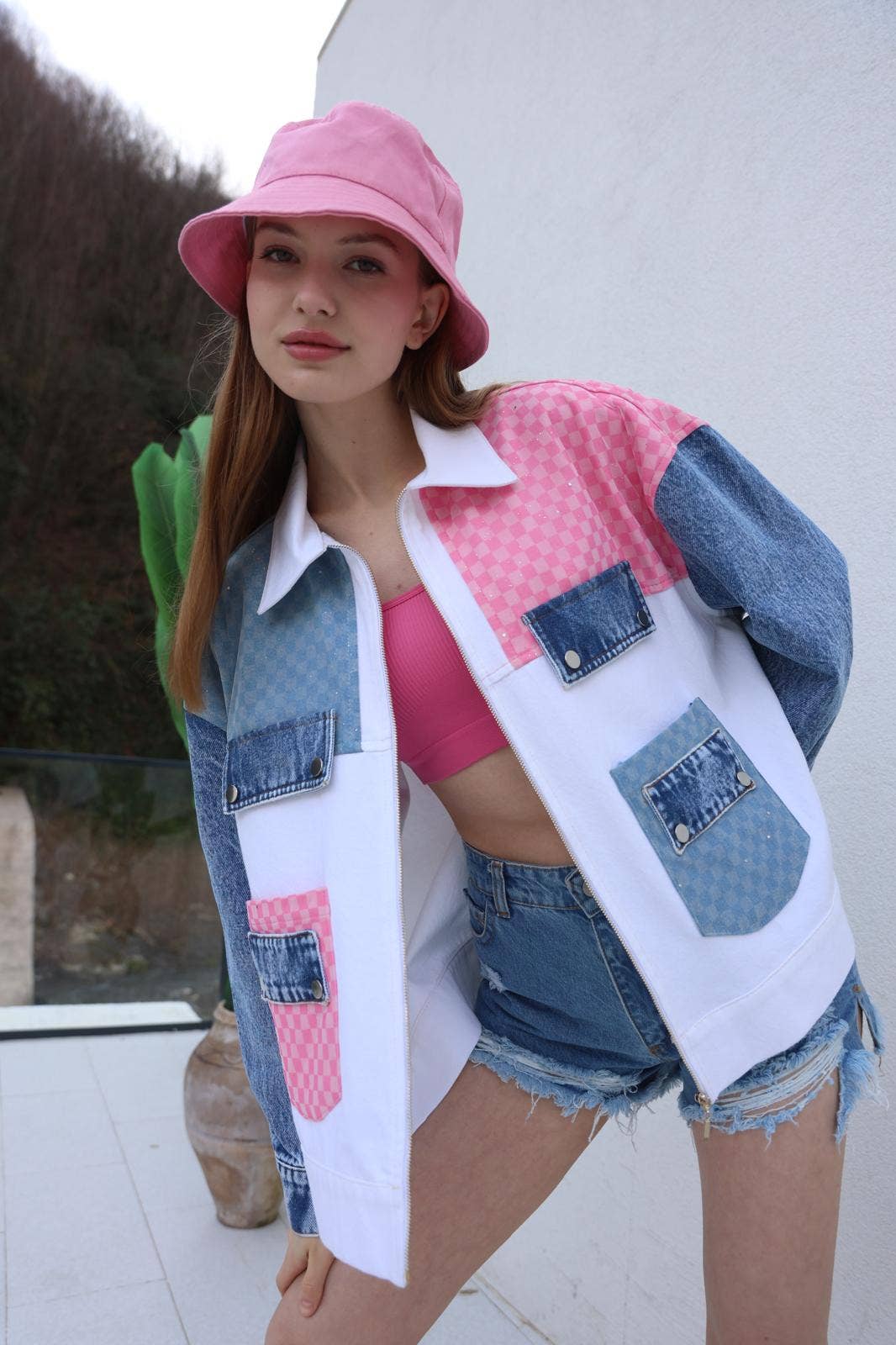 FENOMEN - Wholesale Denim Jacket - Women's - Two-tone pink denim jacket