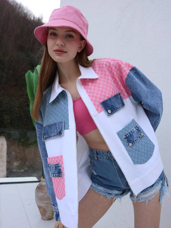FENOMEN - Wholesale Denim Jacket - Women's - Two-tone pink denim jacket0