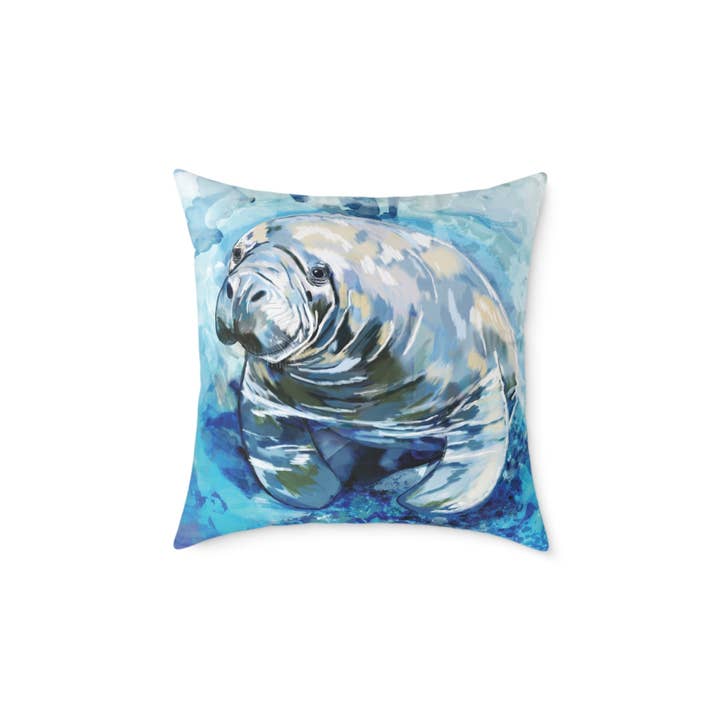 Blue Cava – wholesale Throw/decorative pillow – Artistic Manatee Pillow, Nautical Home Accent, Coastal Throw Pillow - 16”, 18”, 20”, 24” 26”4
